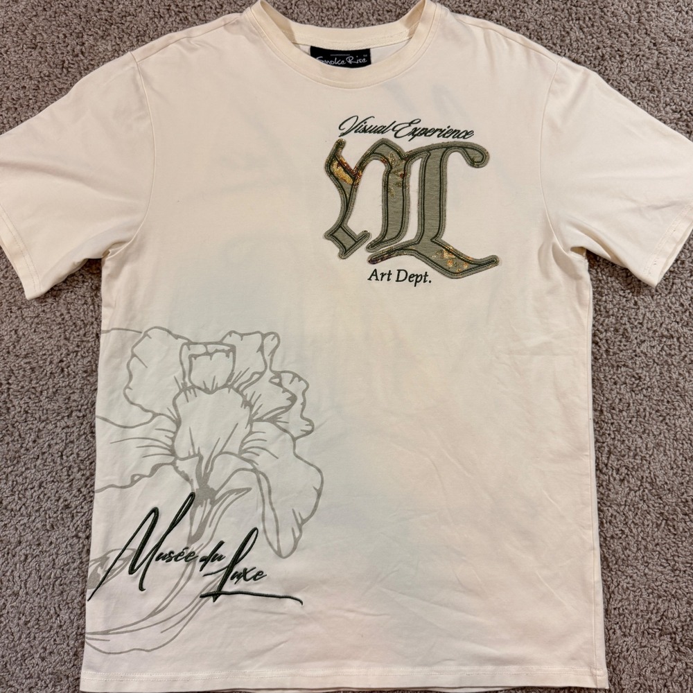 Smoke Rise Graphic Tee Mens Size M Cream Musee du Luxe Art Dept Embroidered